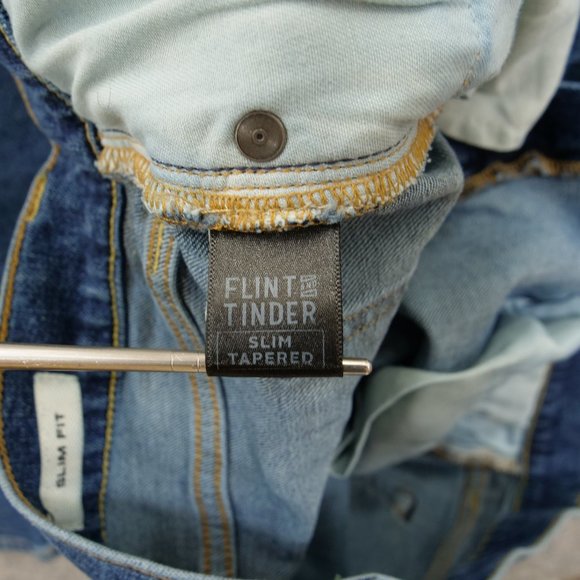 Flint and Tinder Jeans Mens 33 Blue Slim Tapered Mid Rise Medium Zip Fly - Picture 7 of 16
